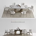Modern Dining Table Set With Marble Top And Comfortable Chairs On Rug 3d model