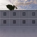Two Story Detached Villa With Gray Brick Walls Black Roof And Trees In Open Area