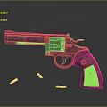 Classic Revolver With Black Metal Body And Wooden Grip Surrounded By Ammunition On Gray Background