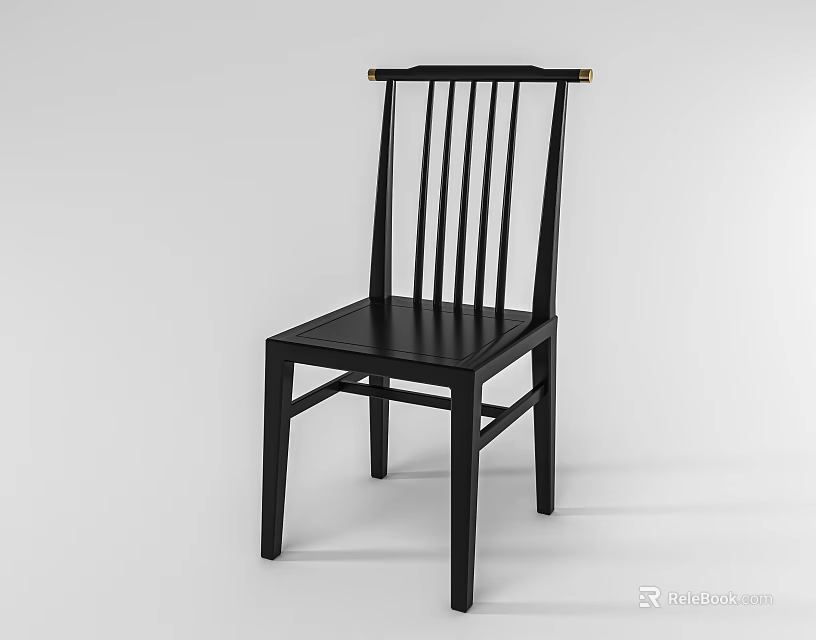 Modern Black Single Chair With Vertical Slat Backrest And Minimalist Design 3d model 
