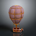 Decorative Purple Hot Air Balloon Model With Golden Stripes And Basket