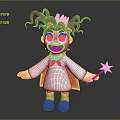 Game Movie Character Featuring Curly Hair Crown Yellow Eyes Red Cape And Star Wand