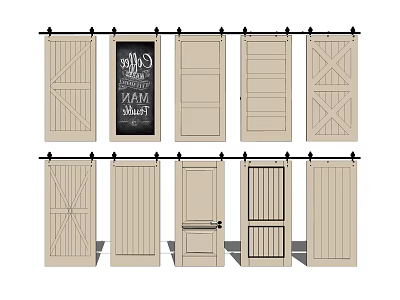 Different Panel Design Barn Doors With Sliding Track For Home Interior Decor 3d model