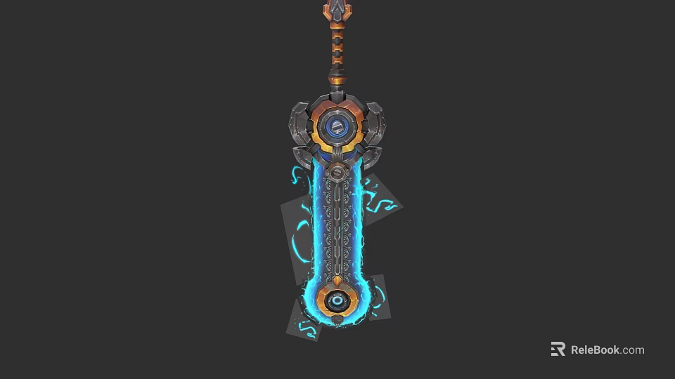 Decorative Commercial Equipment Sword With Blue Glowing Blade And Intricate Hilt Design 3d model 