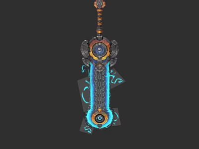 Decorative Commercial Equipment Sword With Blue Glowing Blade And Intricate Hilt Design 3d model