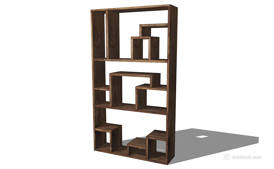 Modern Wooden Bookshelf With Multiple Geometric Open Compartments And Simple Design 3d model 