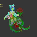 Game And Movie Character With Green Hair Purple Bow Blue Glowing Orb And Dynamic Pose