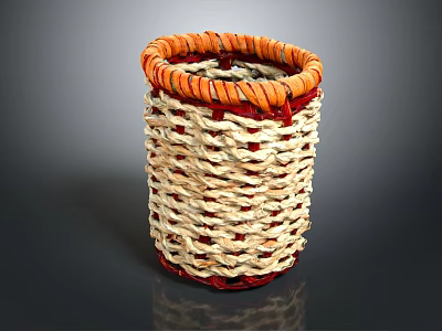 Woven Storage Basket With Cream Red Body And Orange Top Rim Design 3d model
