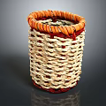 Woven Storage Basket With Cream Red Body And Orange Top Rim Design