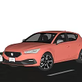 Red Sporty Compact Car Driving On Scenic Mountain Road With Clear Sky