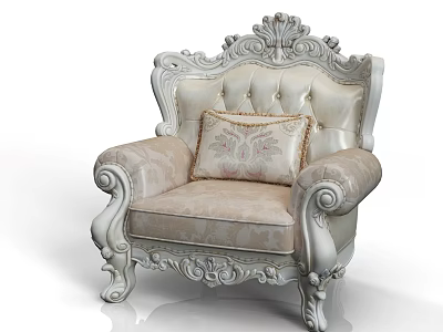 Elegant Classical Single Sofa Upholstered With Ornate Carved Details And Embroidered Decorative Pillow 3d model
