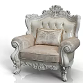 Elegant Classical Single Sofa Upholstered With Ornate Carved Details And Embroidered Decorative Pillow
