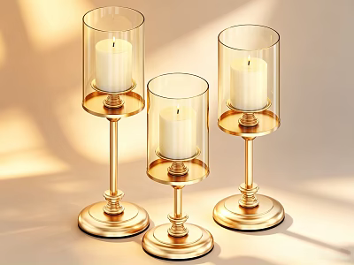 Three Elegant Candle Lamps With Gold Base And Glass Shade For Home Decor 3d model