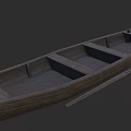 Traditional Wooden Rowing Boat With Seats And Oar On Dark Background