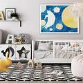 Cozy Kids Room Interior With White Crib Animal Storage And Moon Cat Painting