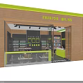 Fashion Supermarket Department Store Exterior With Glass Doors Green Frame And Shelves