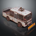 Rusty Old Utility Truck With Circular Roof Structure And Front Yellow Black Plow Blade