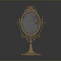 Elegant Ornate Vanity Mirror With Gold Metal Frame And Marble Base