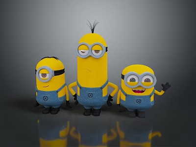 Cute Minions Plush Toys With Yellow Blue Overalls And Different Expressions 3d model