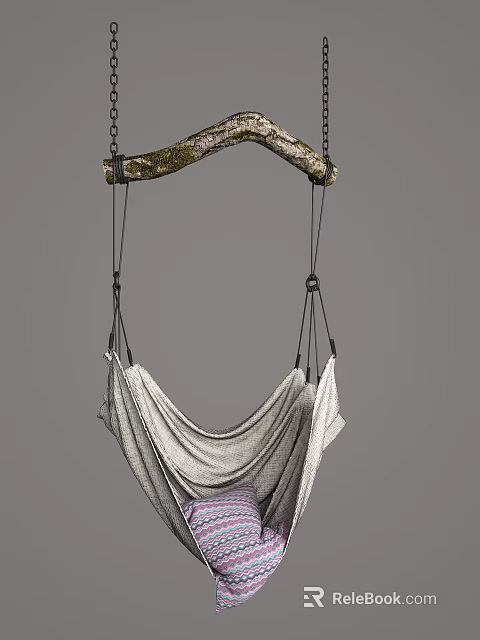Natural Branch Frame Hanging Chair With Soft Fabric For Relaxing Outdoor Use 3d model 