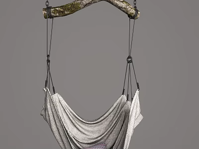Natural Branch Frame Hanging Chair With Soft Fabric For Relaxing Outdoor Use 3d model