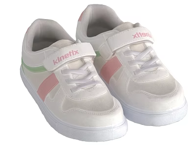 Stylish White Kinehx Casual Shoes With Pink Green Stripes And Lace Up Design 3d model