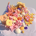 Vibrant Aquatic Plants With Diverse Shapes Colorful Shells And Marine Elements
