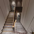 Elegant Modern Staircase Interior Design With Marble Steps And Wooden Railing 3d model