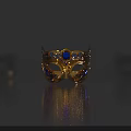 Ornate Golden Mask With Blue Gemstone Intricate Decorative Patterns And Classic Design