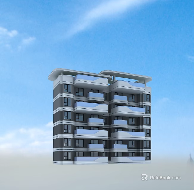 Modern Multi Storey Residential Building With Clean Design Gray White Exterior And Balconies 3d model 