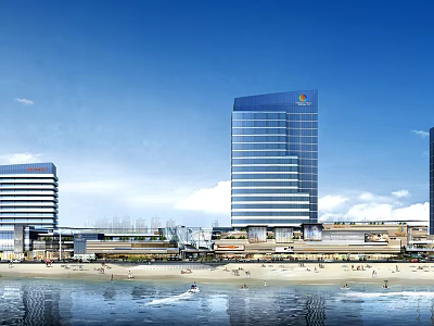 Modern High Rise Office Building With Glass Facade By Seaside Commercial Area 3d model