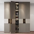 Elegant Modern Wardrobe Interior With Striped Panels And Display Shelves Lighting