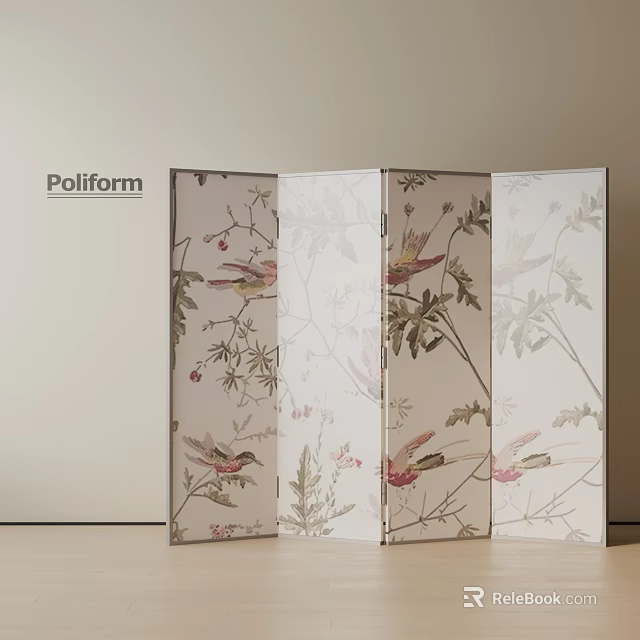 Poliform Folding Room Divider With Elegant Floral And Bird Patterns Design 3d model