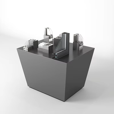 Modern Architectural Models On Gray Geometric Display Stand With Glass Facades 3d model
