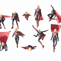 Game Movie Superhero Character With Red Cape In Multiple Dynamic Action Poses