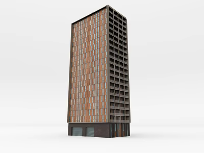 Modern High Rise Office Building With Striped Facade And Glass Windows 3d model