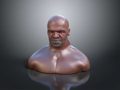 Realistic 3D Male Character Bust Sculpture With Bald Head Muscular Chest And Shiny Surface Reflection 3d model