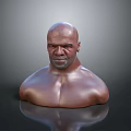 Realistic 3D Male Character Bust Sculpture With Bald Head Muscular Chest And Shiny Surface Reflection