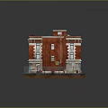 Cartoon Scene of Red Brick Building With Broken Windows Chain Link Fence Graffiti and Debris