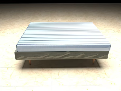 Double Bed With Striped Mattress Gray Frame And Wooden Support Legs 3d model