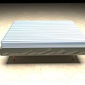 Double Bed With Striped Mattress Gray Frame And Wooden Support Legs