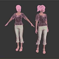 Woman In Black Top Light Green Cropped Pants Sandals And Different Hairstyles Front Side Views
