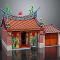 Traditional Chinese Architectural Design With Colorful Roof Dragon Sculptures And Red Doors