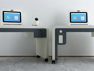 Advanced Dual Medical Workstations With Screens And Integrated Camera For Clinical Use 3d model