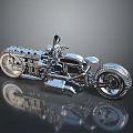 Shiny Chrome Custom Motorcycle With Exposed Engine Large Wheels And Reflective Surface Design