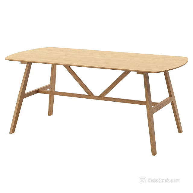 Light Wood Rectangular Dining Table With Cross Legs And Simple Design 3d model