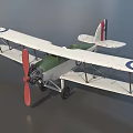 Vintage Biplane Fighter Model with Green Body Red Propeller and Wing Roundels