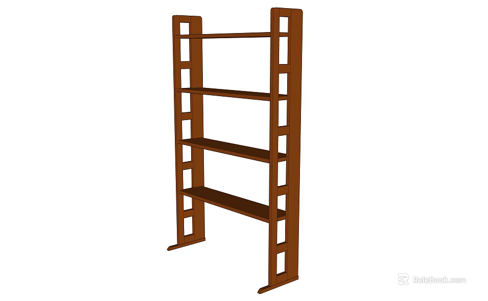 Classic Wooden Bookcase With Open Shelves And Vertical Frame Design For Home Library 3d model 