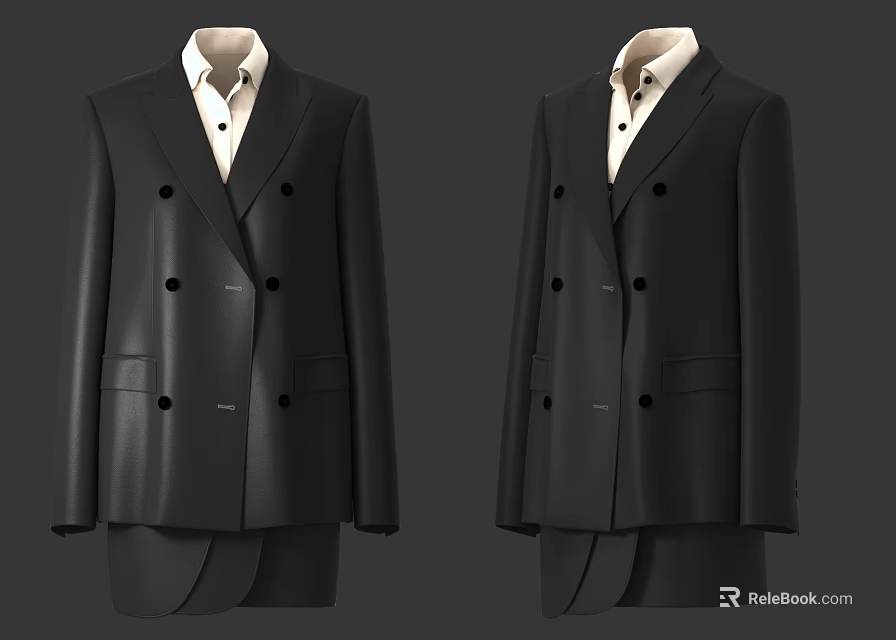 Black Double Breasted Suits With White Collared Shirts Classic Formal Design 3d model 