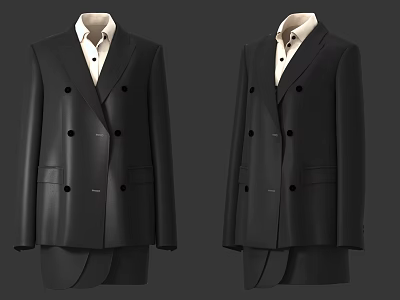 Black Double Breasted Suits With White Collared Shirts Classic Formal Design 3d model